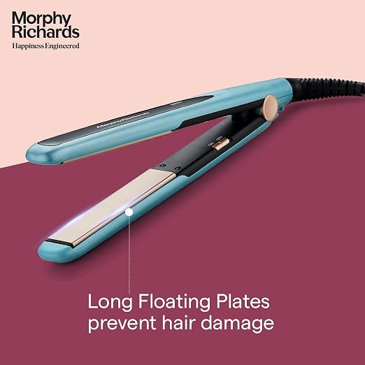 Morphy Richards HS1000 Hair Straightener for Women| Large Ceramic Heating Plate| Temperature Upto 210°C|Quick Heating in 60-Sec|Easy Plate Lock|2-Yr Warranty by Brand|Travel Friendly|Aqua Blue & Black|Gift for Her