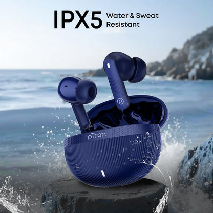 pTron Bassbuds Fury in-Ear TWS Earbuds with 13mm Drivers, 50Hrs Playtime, AI-ENC Clear Calls, Bluetooth V5.4 Wireless Headphones, Voice Assistant, Type C Charging & IPX5 Water Resistant (Blue)