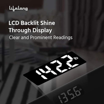 Lifelong ActiveFlex Weighing Scale (Fight Lazy Series LLWS45- Active Black)|Digital Weight Machine for Body Weight|Thick Tempered Glass with LCD Display|Bathroom Weighing Scale