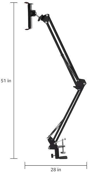 Amazon Brand - Solimo Aluminium Lazy Hanging Mount Holder for All Mobiles & Tablets, Flexible Long Arm 360° Adjustable Tabletop Stand for Table, Bed (Black)