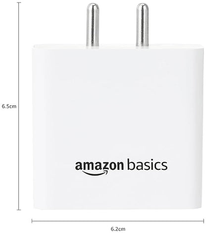 Amazon Basics High Power 65W Mobile/Laptop Charger Dual Port Output with Type-C Charging Cable (White)