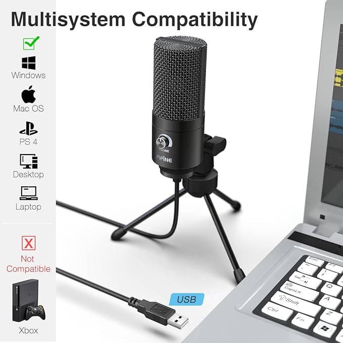 FIFINE K669B Metal USB Microphone Condenser for Recording on Windows or Windows PC & Laptops, Cardioid Studio for Voice Recording, Input Volume Control Knob, Streaming and YouTube Videos