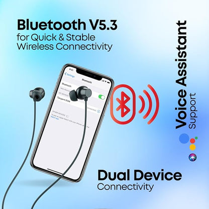 pTron Newly Launched Tangent Eon BT V5.3 Wireless in Ear Neckband, Trutalk AI-ENC for Clear Calls, 13Mm Dynamic Driver, Deep Bass, Type-C Fast Charging, Dual Pairing, Voice Assistant & IPX5 (Grey)