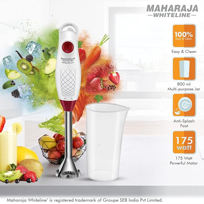 Maharaja Whiteline HB-124 Hand Blender, 175W (White, 1 Jar)