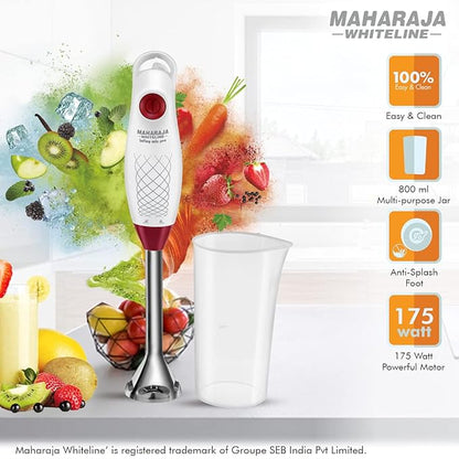 Maharaja Whiteline HB-124 Hand Blender, 175W (White, 1 Jar)