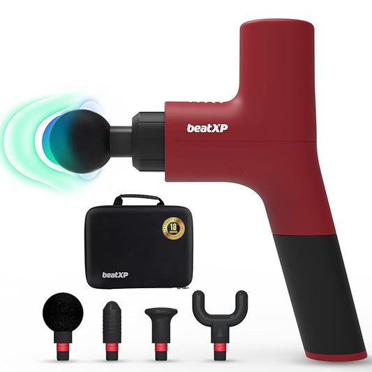 beatXP Bolt Prime Deep Tissue Massage Gun with Case - Percussion Massager for Full Body Pain Relief for Men & Women with up to 18 Months Warranty (Crimson Red)