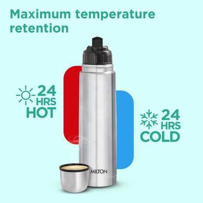 Milton Eco-Flip 500 Thermosteel Water Bottle 500ml, 24 Hr Hot and Cold I Leak Proof Lid, ISI Certified I Vacuum Insulated I for Office, Gym, School I Silver