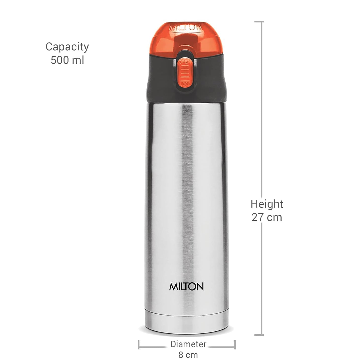 Milton Crown 600 Thermosteel 24 Hours Hot and Cold Water Bottle, 500 ml, Steel Plain |Easy to Carry | Office Bottle | Hiking | Trekking | Travel Bottle | Gym | Home | Kitchen Bottle