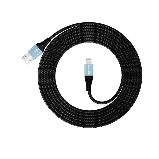 amazon basics Usb C To Lightning Aluminum With Nylon Braided Mfi Certified Charging Cable (Grey, 2 Meter), Black