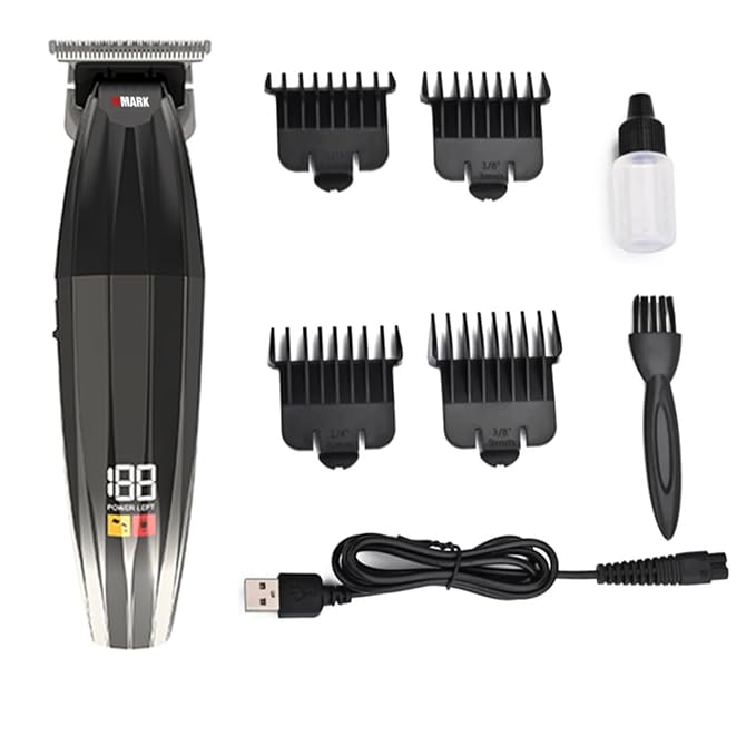 WMARK Men Ng-311 Pro Li Outliner Cordless T Blade Hair Trimmer Professional 0.1 Gapped Outlining For Barbers 0.1Mm Balding Shape Up Digital Display 7000 RPM Powerful Rotary Motor Runtime 150Min,Silver