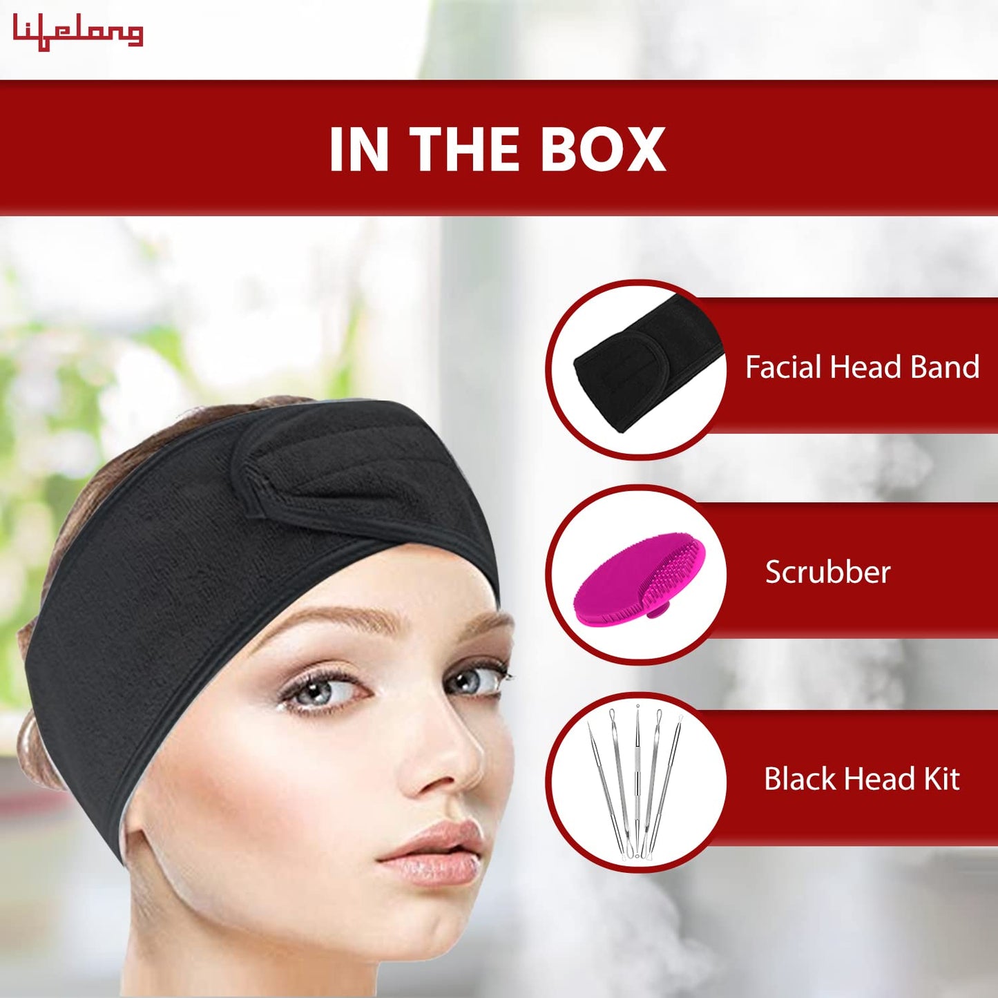 Lifelong Hydrating Facial Steamer|Moisturising Face Steamer for Cough, Cold, Facial, Skin Care Home Facial Spa Steamer With Bonus Blackhead Removal Kit, Face Cleaning Brush & Head Band (LLS108, 1 Year Warranty, Black)