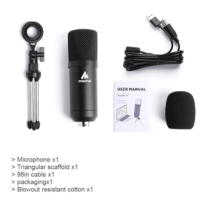 Maono AU-A04TR USB Condenser Cardioid Microphone Kit with Tripod for Podcast, PC, Gaming, Recording, YouTube, Vlogging