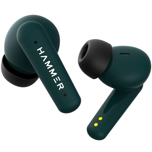 HAMMER Airflow Plus TWS Earbuds with Bluetooth 5.1, Type-C Charging, Smart Touch Control, IPX4 Rated SweatProof, Stereo Sound, Upto 23 Hours Playback, Noise Isolation (Emerald Green)