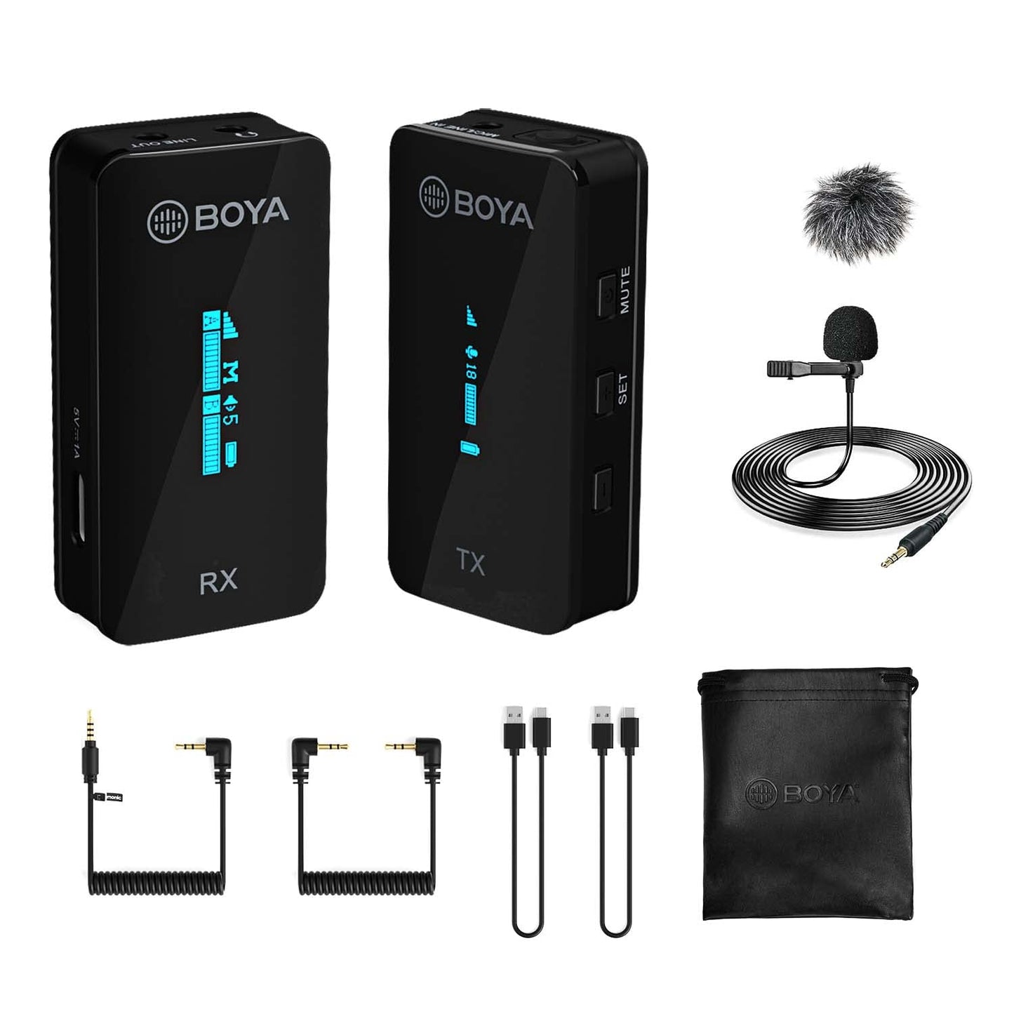 BOYA BY-XM6-S1 2.4GHz Dual Channel Ultra-Compact Wireless Microphone System with OLED Display Real-time Monitoring Rechargable for vlogging, Live Streaming, Interview for DSLR Camera Smartphone