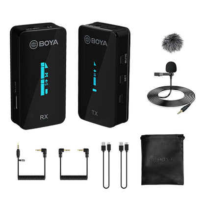 BOYA BY-XM6-S1 2.4GHz Dual Channel Ultra-Compact Wireless Microphone System with OLED Display Real-time Monitoring Rechargable for vlogging, Live Streaming, Interview for DSLR Camera Smartphone
