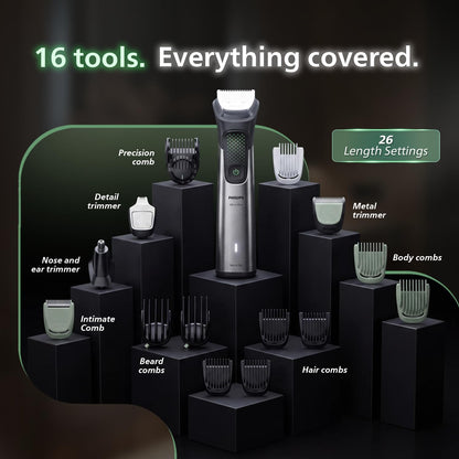 Philips India's No.1 Men's Trimmer* | Luxurious Stainless Steel Design | BeardSense Technology | All-in-One Grooming Kit- Beard, Hair, Body, Intimate | 120min runtime | IPX7 | 5yr warranty* | MG9532/15