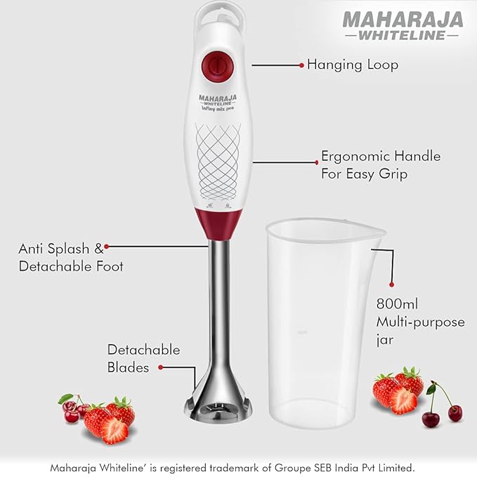 Maharaja Whiteline HB-124 Hand Blender, 175W (White, 1 Jar)