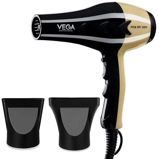 VEGA PROFESSIONAL Pro Dry 1800-2000W Hair Dryer for Salon Professionals & Every day Styling at Home | Cool Shot Button and 3 Heat & 2 Speed Settings, Gold, (VPVHD-04)