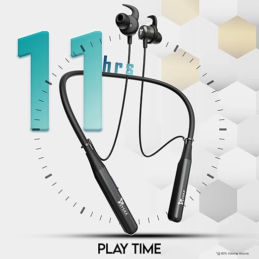SYSKA Pace X1 Bluetooth Earphone with Clear Hd Sound Magnetic Earbuds,11 Hrs Playback Time,10M Range,Adjustable Clips&Sweat Proof Coating Neckband Compatible with Multi Devices,Black,in-Ear