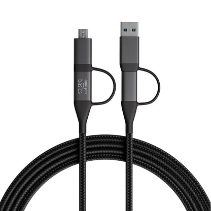 amazon basics 4-in-1 Braided Cable with USB-A, Micro USB and Type C | 65W Charging Cable with 480Mbps Data Transfer Speed |All-purpose Charging & Data Cable, 1.2m, Tangle Free