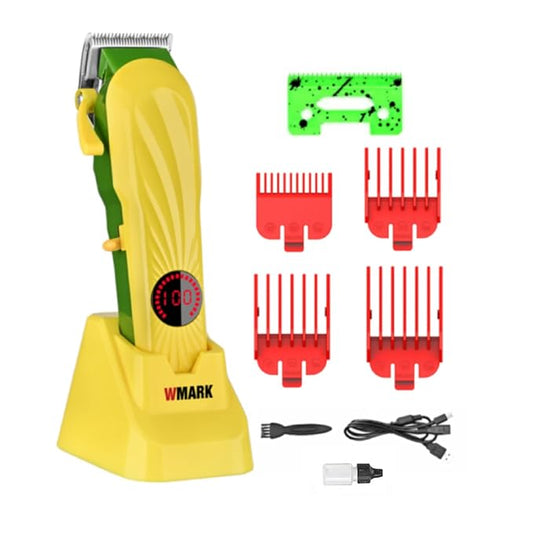 Wmark Ng-801 Zero Gapped Hair Clipper Digital Display Self Sharpening Blade 7000 Rpm Magnetic Motor Usb Charging 4 Guide Comb Taper Lever Close Cut Trim Runtime 240 Min, Yellow Battery Powered, Men
