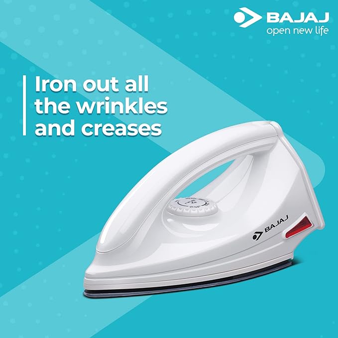 Bajaj DX-6 1000W Dry Iron with Advance Soleplate and Anti-bacterial German Coating Technology, White