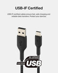 Belkin USB-A to USB-C Braided 3.3 Feet (1 Meter) Fast charging Type C Cable, for iPhone 15 Series and other USB-C Devices, Tough and Durable, 15W PD, USB-IF Certified - Black