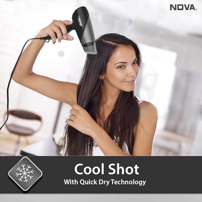 Nova NHP 8109 Silky Shine 1400 Watts Hot & Cold Foldable Hair Dryer (Black)