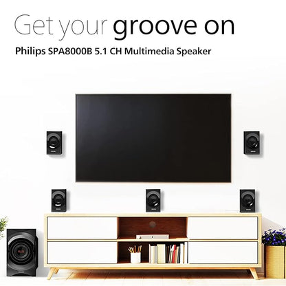 Philips Audio SPA8000B/94 5.1 Channel 120W Multimedia Speaker System with Bluetooth, 5x15W Satellite Speakers, LED Display,