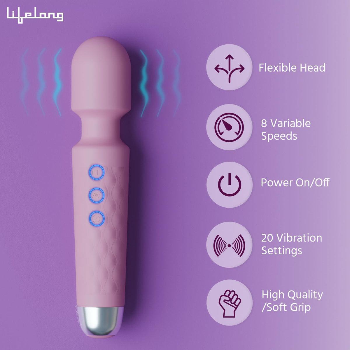 Lifelong Massager Machine for Women -Rechargeable Wireless Mini Body Massager with 20 Vibration Modes,Fast Charging, 8 Speeds and Water Resistant-Massager Machine for Full Body