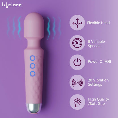 Lifelong Massager Machine for Women -Rechargeable Wireless Mini Body Massager with 20 Vibration Modes,Fast Charging, 8 Speeds and Water Resistant-Massager Machine for Full Body
