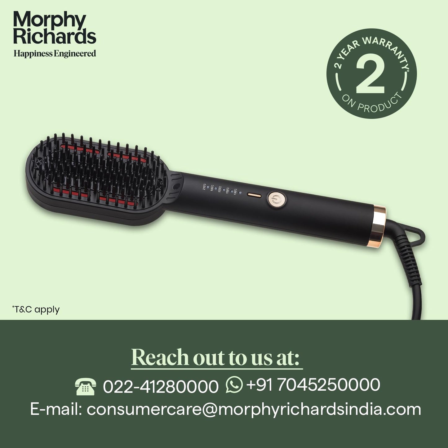 Morphy Richards Estella Hair Straightener Brush | Compact & Travel Friendly | 360 Degree Swivel Cord | 5 Temperature Settings | Hair Straightener Brush for Women,Black, 340058