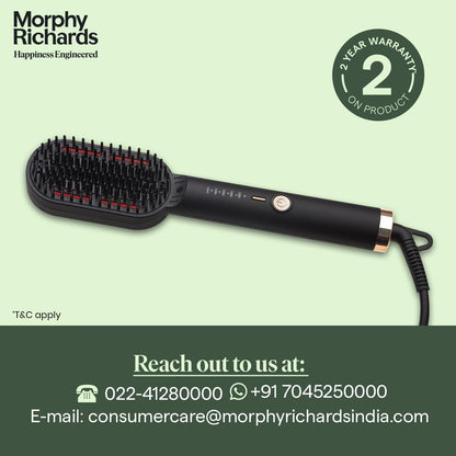 Morphy Richards Estella Hair Straightener Brush | Compact & Travel Friendly | 360 Degree Swivel Cord | 5 Temperature Settings | Hair Straightener Brush for Women,Black, 340058