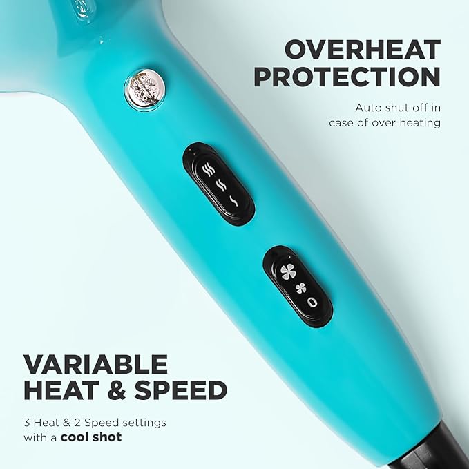 Ikonic Ultralight Professional Hair Dryer 2000 Watts with Nozzle, Diffuser, Hot and Cold Air Feauture, 2 Speed 3 Heat Settings with Cool Shot,Hanging Loop,For both Men and Women, Sutiable for all Hair Types, Teal