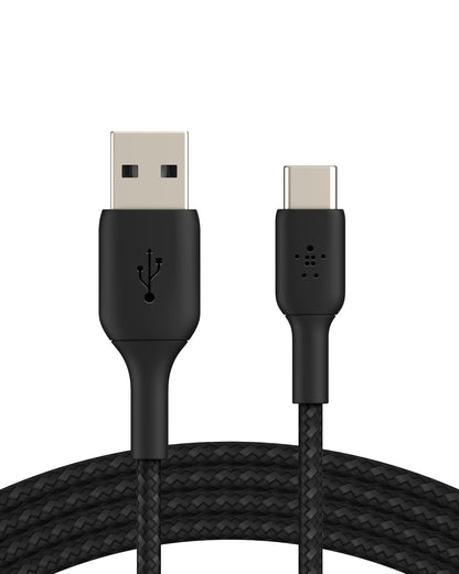 Belkin USB-A to USB-C Braided 3.3 Feet (1 Meter) Fast charging Type C Cable, for iPhone 15 Series and other USB-C Devices, Tough and Durable, 15W PD, USB-IF Certified - Black