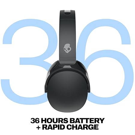 Skullcandy Hesh Evo Over-Ear Wireless Headphones, 40mm Drivers, 36Hr Playtime + Rapid Charge, Flat-Folding and Collapsible, Light Weight Heavy Audio Bass, Work with Android and iOS- Black