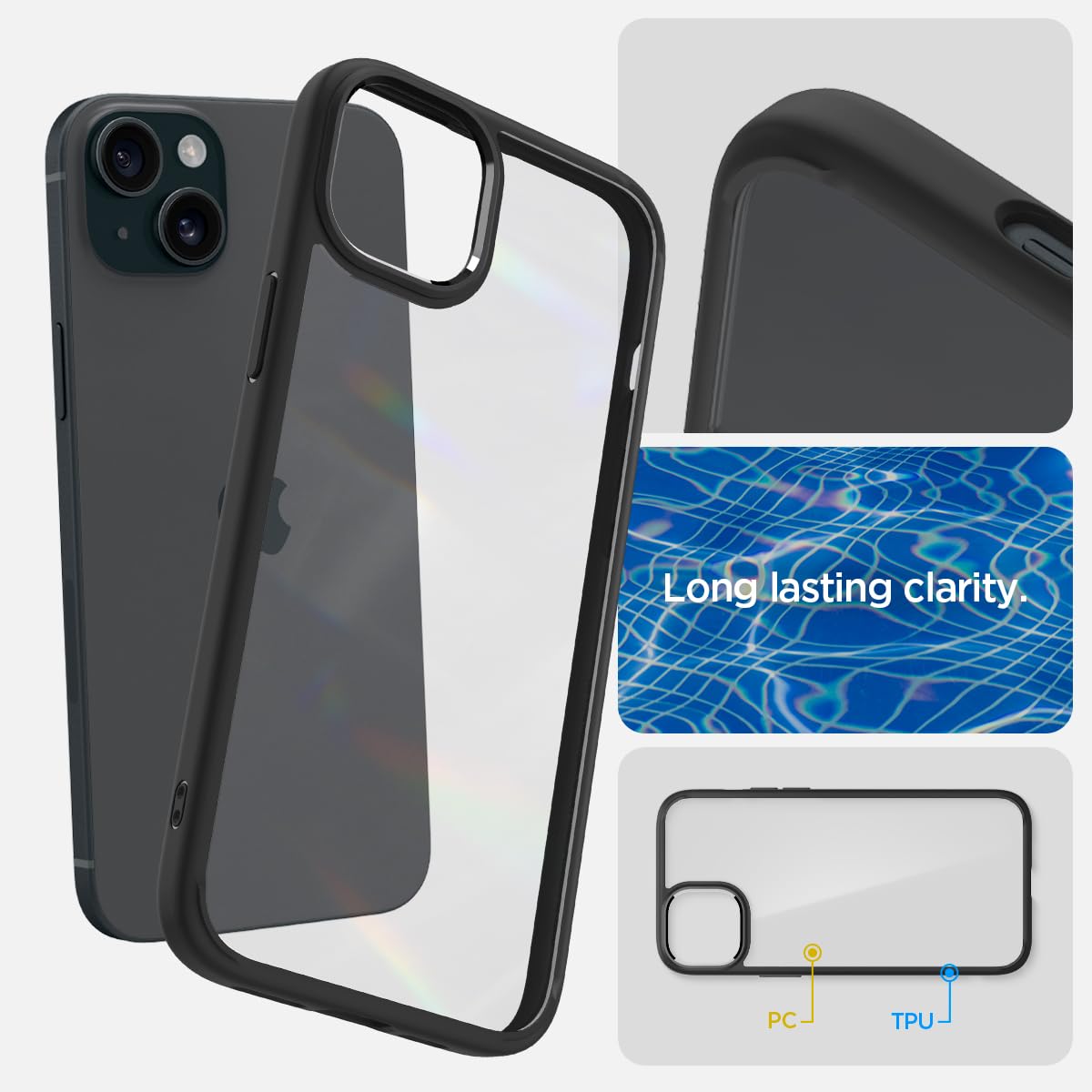 Spigen Ultra Hybrid Back Cover Case for iPhone 15 Plus, Clear Transparent, Durable Hybrid Structure - Polycarbonate + TPU | Crystal Clear