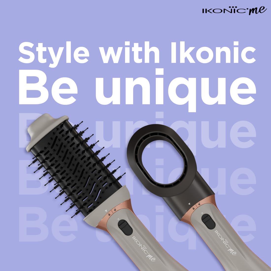 Ikonic Me 3-In-1 Express Styler Hot Air Brush For Women, 1200W Hair Dryer Brush With 1.5-Inch Ceramic Titanium Tourmaline Barrel, Blow Dryer, Hair Straightener, Volumizer Brush, Fast Drying, Frizz-Free Styling, Grey