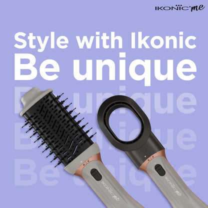 Ikonic Me 3-In-1 Express Styler Hot Air Brush For Women, 1200W Hair Dryer Brush With 1.5-Inch Ceramic Titanium Tourmaline Barrel, Blow Dryer, Hair Straightener, Volumizer Brush, Fast Drying, Frizz-Free Styling, Grey