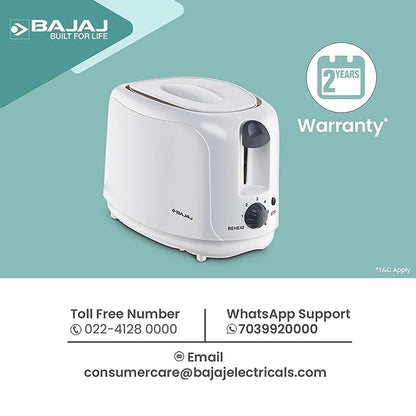 Bajaj ATX 4 750-Watt 2-Slice Pop-up Toaster | Dust Cover & Slide Out Crumb Tray | 6-Level Browning Controls | Mid-Cycle Cancel Feature | 2-Yr Warranty by Bajaj | White Electric Toaster