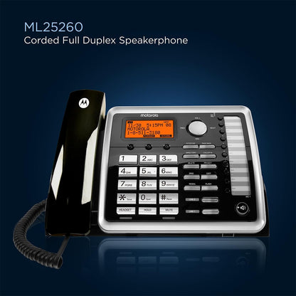 MOTOROLA ML25260 Corded Full Duplex Speakerphone 2-Line Corded & Cordless Landline Phone with Answering Machine (Silver & Black)