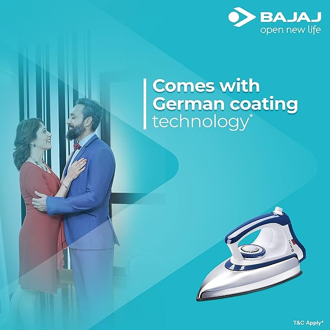 Bajaj Stainless Steel Majesty Dx-11 1000 Watts Dry Iron With Advance Soleplate And Anti-Bacterial German Coating Technology, White And Blue