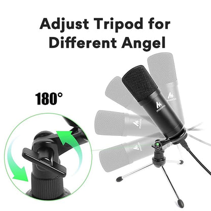 Maono AU-A04TR USB Condenser Cardioid Microphone Kit with Tripod for Podcast, PC, Gaming, Recording, YouTube, Vlogging