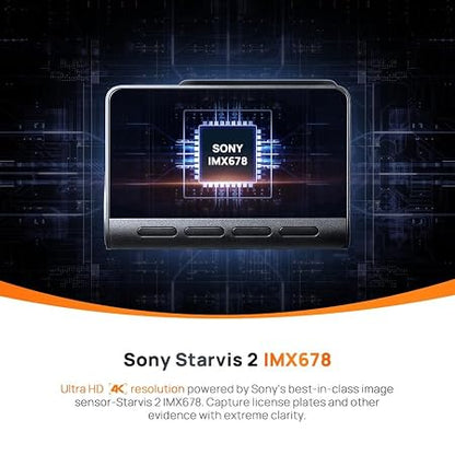 70mai A810 True 4K HDR Dual Dash Cam, Built-in GPS Logger, ADAS, Sony Starvis2 IMX678, 150° Wide, Optional Parking Mode with Motion Detection & Time Lapse, Upto 256GB Supported