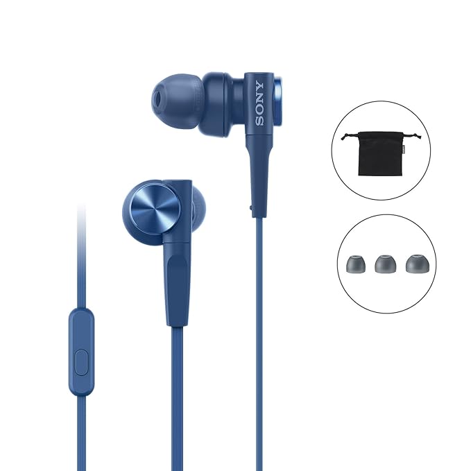 Sony Premium MDR-XB55AP in-Ear Extra Bass Wired Headphones with Mic (Blue)