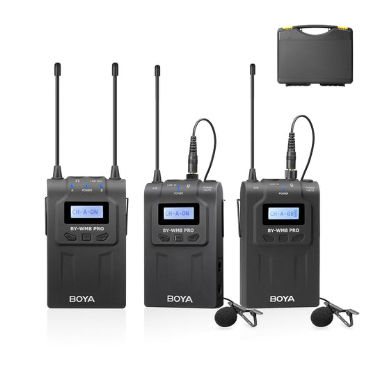 BOYA by-WM8 PRO-K2 UHF Wireless Lavalier Microphone Systems for Cameras Camcorder Smartphone 48-Channel, Real-Monitoring, 984ft, Mic for Live Streaming Video Recording Interview (by-WM8 PRO-K2)