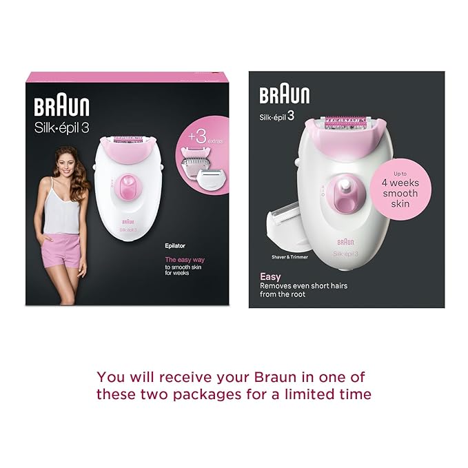 Braun Silk-épil 3-031 Epilator for Women, Long-Lasting Hair Removal, 20 Tweezer System, Smartlight Technology, Gentle on Skin, Shaver & Trimmer Included, White & Pink