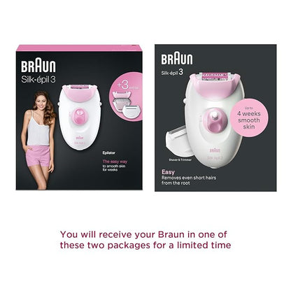 Braun Silk-épil 3-031 Epilator for Women, Long-Lasting Hair Removal, 20 Tweezer System, Smartlight Technology, Gentle on Skin, Shaver & Trimmer Included, White & Pink