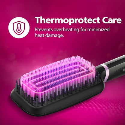 PHILIPS Hair Straightener Brush With Careenhance Technology - Thermoprotect I Keratin Ceramic Bristles I Triple Bristle Design I Everyday Styling | Frizz Free Bouncy Straight Hair In 5 Mins*| Bhh880/10,Black