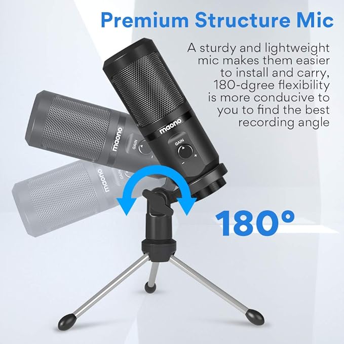 Maono AU-A04TR USB Condenser Cardioid Microphone Kit with Tripod for Podcast, PC, Gaming, Recording, YouTube, Vlogging